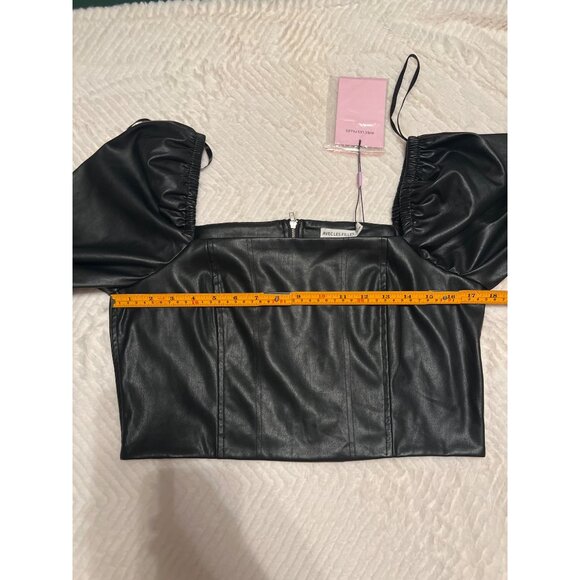 Avec Les‎ Filles Vegan Leather Puff Sleeve Cropped Top Size L Black NWT - Picture 11 of 14